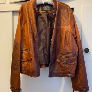 Cute brown faux leather jacket! Distressed for style! Only one worn once!
